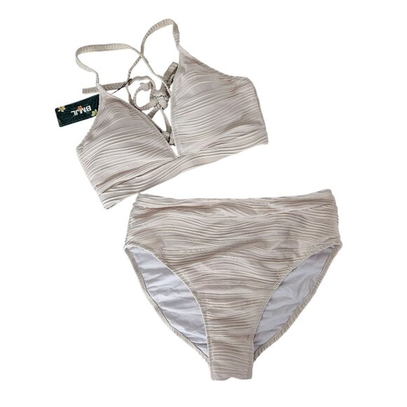 BMJL Womens Large Swimsuit High Waisted V Neck Bikini Set Beige Beach Vacation - Picture 3 of 8